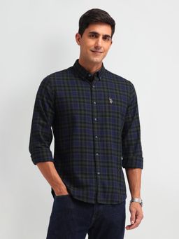 U.S. Polo Assn. Denim Co. - Denim Co. Checks Green Full Sleeves Collar Neck Shirt