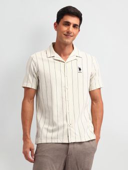 U.S. Polo Assn. Denim Co. - Denim Co. Stripes White Half Sleeves Collar Neck Shirt