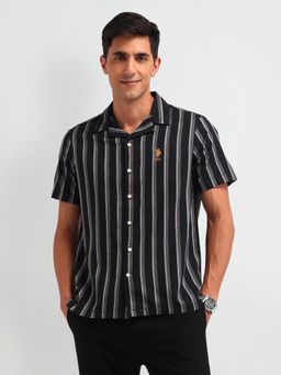 U.S. Polo Assn. Denim Co. - Denim Co. Stripes Black Half Sleeves Collar Neck Shirt