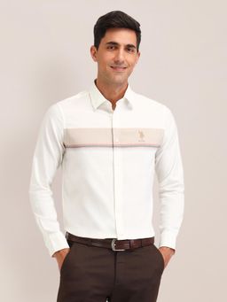 U.S. POLO ASSN. - Stripes Beige Full Sleeves Collar Neck Shirt
