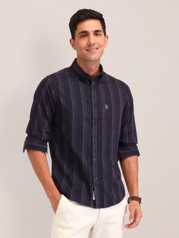 U.S. POLO ASSN. - Stripes Purple Full Sleeves Collar Neck Shirt