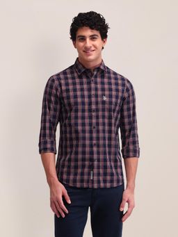 U.S. POLO ASSN. - Checks Navy Blue Full Sleeves Collar Neck Shirt