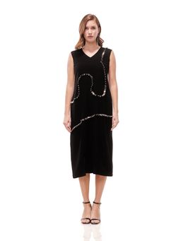 Maenaam - Black Beaded Sleeveless Dress