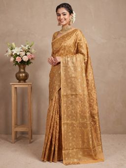 Sareemall - Women's Gold Woven Design Saree with Unstitched Blouse