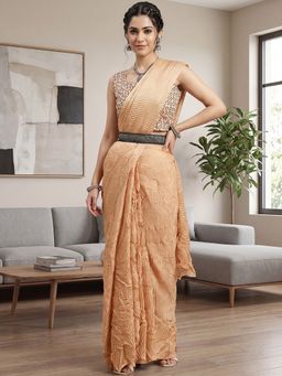 Akhilam - Women's Georgette Cream Saree with Unstitched Blouse