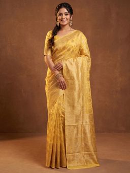 Akhilam - Women's Yellow Woven Design Saree with Unstitched Blouse