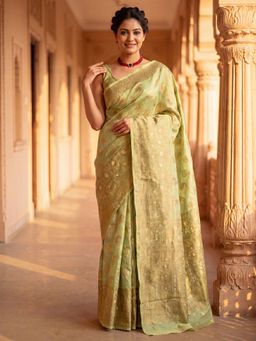 Sareemall - Women's Light Green Woven Design Saree with Unstitched Blouse