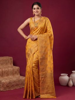 Sareemall - Women's Mustard Woven Design Saree with Unstitched Blouse