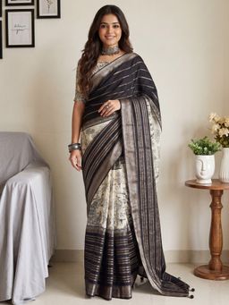 Akhilam - Women's Viscose Silk Black Woven Design Saree with Unstitched Blouse