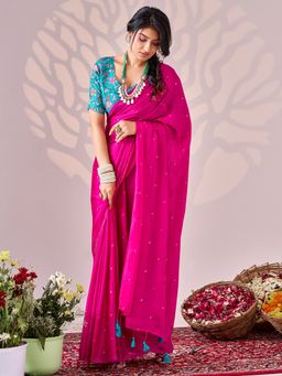 Sareemall - Women's Chiffon Pink Embellished Saree with Unstitched Blouse
