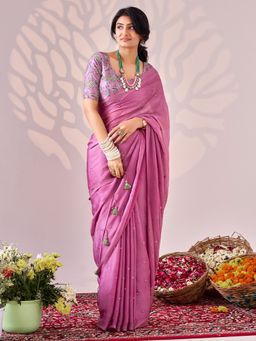 Sareemall - Women's Chiffon Mauve Embellished Saree with Unstitched Blouse