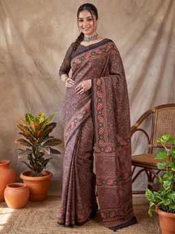 Sareemall - Women's Maroon Printed Saree with Unstitched Blouse