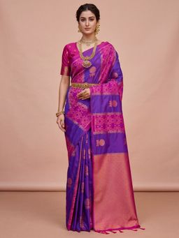 Akhilam - Women's Pure Silk Purple Woven Design Saree with Unstitched Blouse