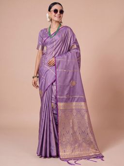 Akhilam - Women's Lavender Woven Design Handloom Saree with Unstitched Blouse