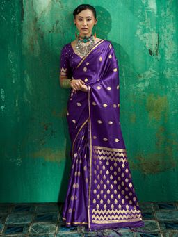 Sareemall - Women's Purple Woven Design Handloom Saree with Unstitched Blouse