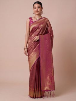Akhilam - Women's Purple Woven Design Celebrity Saree with Unstitched Blouse