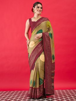 Sareemall - Women's Georgette Green Printed Saree with Unstitched Blouse