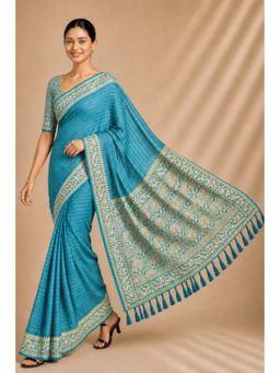 Mysilklove - Aqua Blue Woven Chiffon Saree with Unstitched Blouse