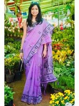 Mysilklove - Liseran Purple Woven Modal Cotton Saree with Unstitched Blouse