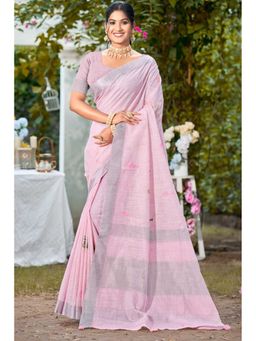 Mysilklove - Lavender Woven Cotton Linen Saree with Unstitched Blouse