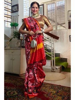 Mysilklove - Rough Pink Printed Patola Soft Silk Saree with Unstitched Blouse