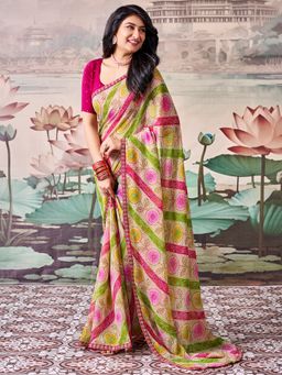 Sareemall - Women's Georgette Multi-Color Printed Saree with Unstitched Blouse