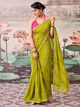 Sareemall - Women's Georgette Light Green Printed Saree with Unstitched Blouse