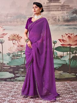 Sareemall - Women's Georgette Purple Printed Saree with Unstitched Blouse