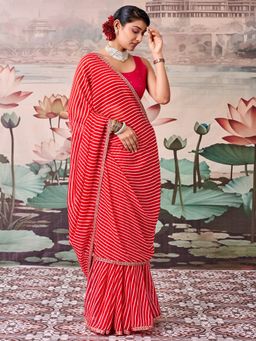 Sareemall - Women's Georgette Red Printed Saree with Unstitched Blouse