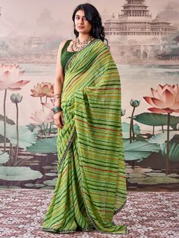 Sareemall - Women's Georgette Light Green Printed Saree with Unstitched Blouse