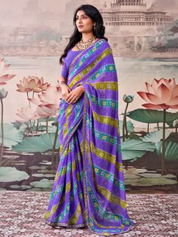 Sareemall - Women's Georgette Lavender Printed Saree with Unstitched Blouse