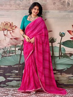 Sareemall - Women's Georgette Pink Printed Saree with Unstitched Blouse
