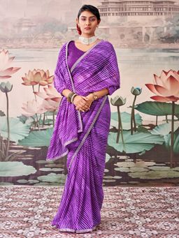 Sareemall - Women's Georgette Purple Printed Saree with Unstitched Blouse