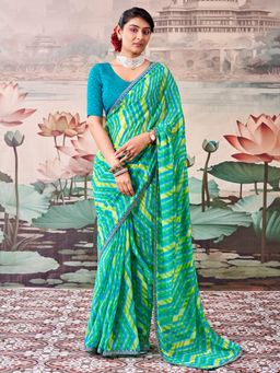 Sareemall - Women's Georgette Multi-Color Printed Saree with Unstitched Blouse