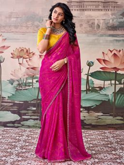 Sareemall - Women's Georgette Pink Printed Saree with Unstitched Blouse