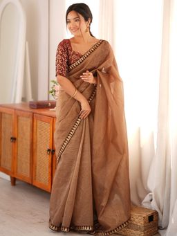 Sareemall - Women's Tissue Beige Saree with Unstitched Blouse
