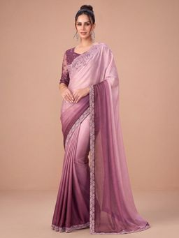 Akhilam - Women's Chiffon Mauve Embellished Saree with Unstitched Blouse