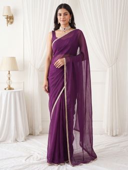 Sareemall - Women's Georgette Wine Saree with Unstitched Blouse