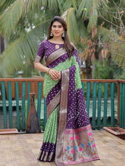 Odette - Green Embroidered Saree with Unstitched Blouse
