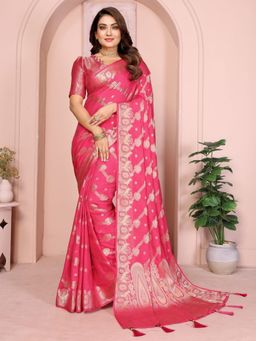 Odette - Pink Solid Saree with Unstitched Blouse