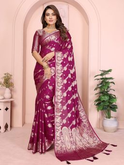 Odette - Wine Solid Saree with Unstitched Blouse