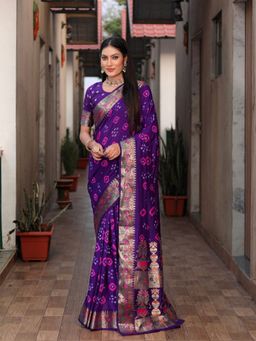 Odette - Royal Purple Saree with Unstitched Blouse