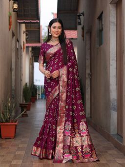 Odette - Wine Saree with Unstitched Blouse