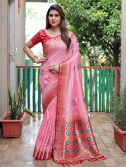 Odette - Pastel Pink Embroidered Saree with Unstitched Blouse