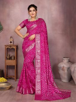 Odette - Dark Pink Printed Saree with Unstitched Blouse