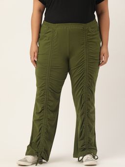 theRebelinme - Plus Size Womens Green Solid Color Straight Fit Cotton Trouser