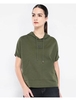 RAREISM - Women Matthew Primary Olive Zipper Relaxed Sweatshirt