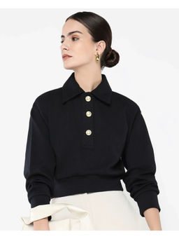 RAREISM - Women Celtik Primary Black Button Relaxed Sweatshirt