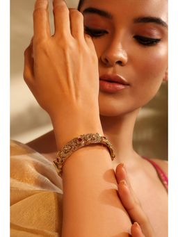 Biba - Women Red Stones Brass Cuff (Pack of 2)