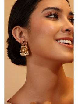 Biba - Women Red Stones Brass Pair Of Earrings
